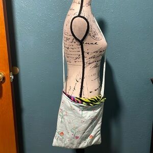 Handmade fabric tote bag- owls & trees on outside a zebra strips on inside